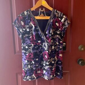 Stylish Women's V-Neck Top - Purple and Black